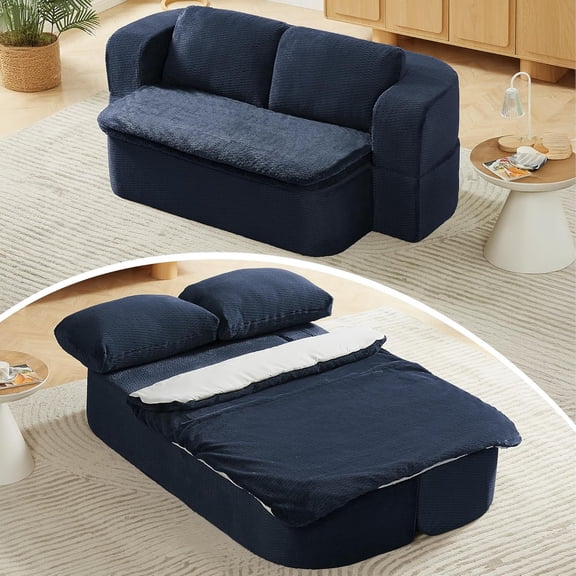 NeoKo 2-in-1 Convertible Compression Sofa, Modern Folding Futon Floor Foam Compression Sofa Bed with Multifunctional Blanket and Pillows, Suitable for Living Room, Bedroom, No Assembly Required.