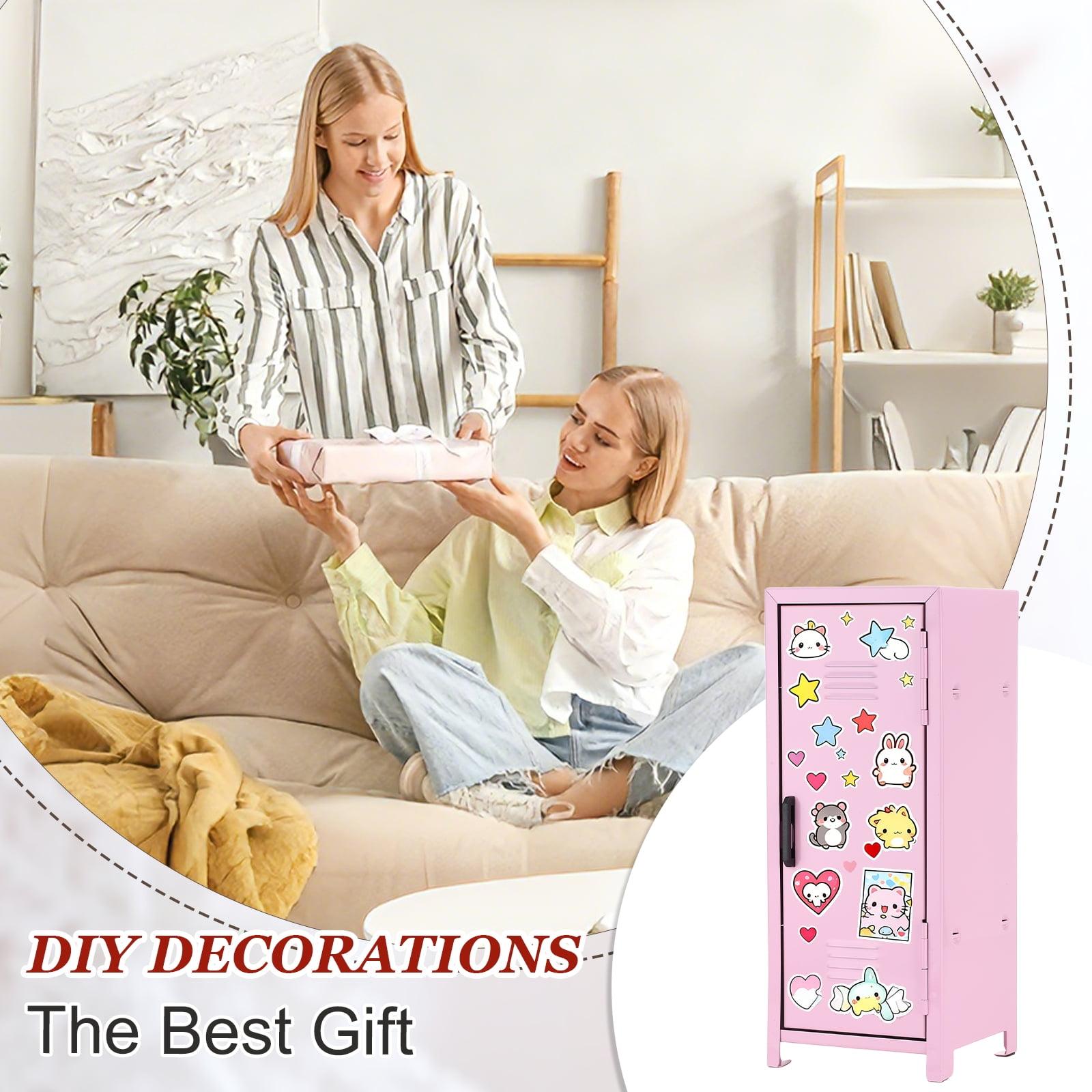Mini Locker 4.3 x 10.8 Inch, 2 Pcs Small Locker with Lock Keys, Metal Money Safe Storage Box for Desk Bedroom, Light Pink/Yellow