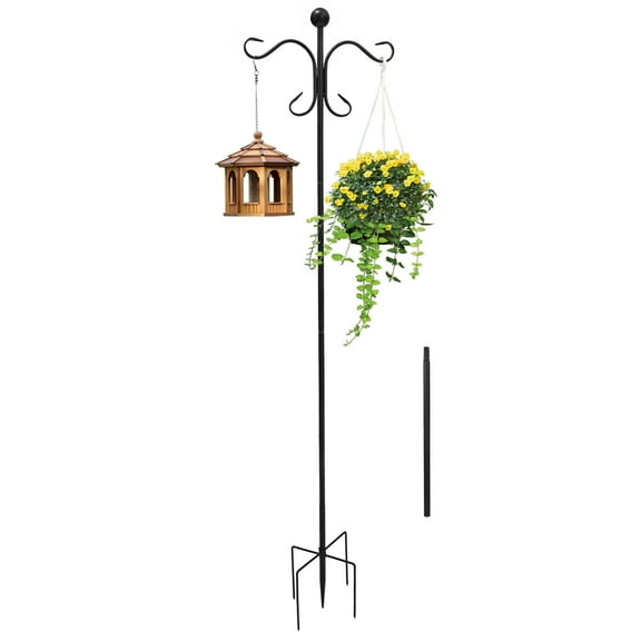 Threns Shepherd Hook 78.35 Inches Iron Double Shepherd Hook with 5 Prong Base Adjustable Bird Feeder Pole for Hanging Basket Solar Lantern