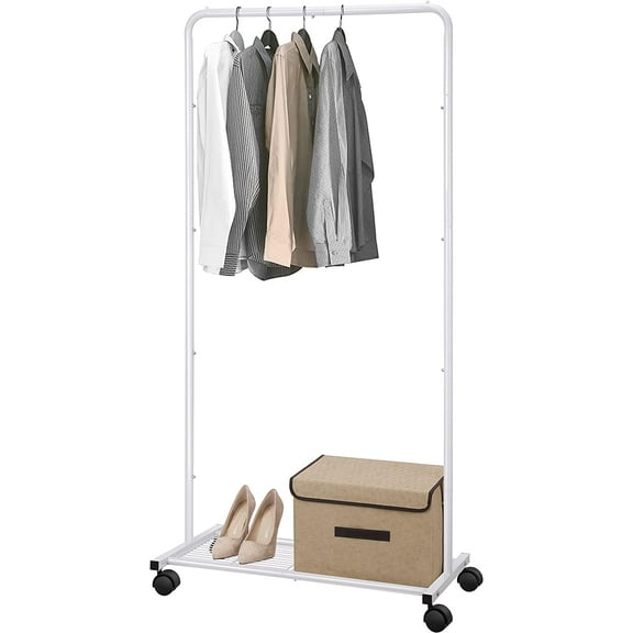 Simple Trendy Clothing Rack with Wheels Mesh Storage Rack for Clothing Furnishing Rolling Rack, White