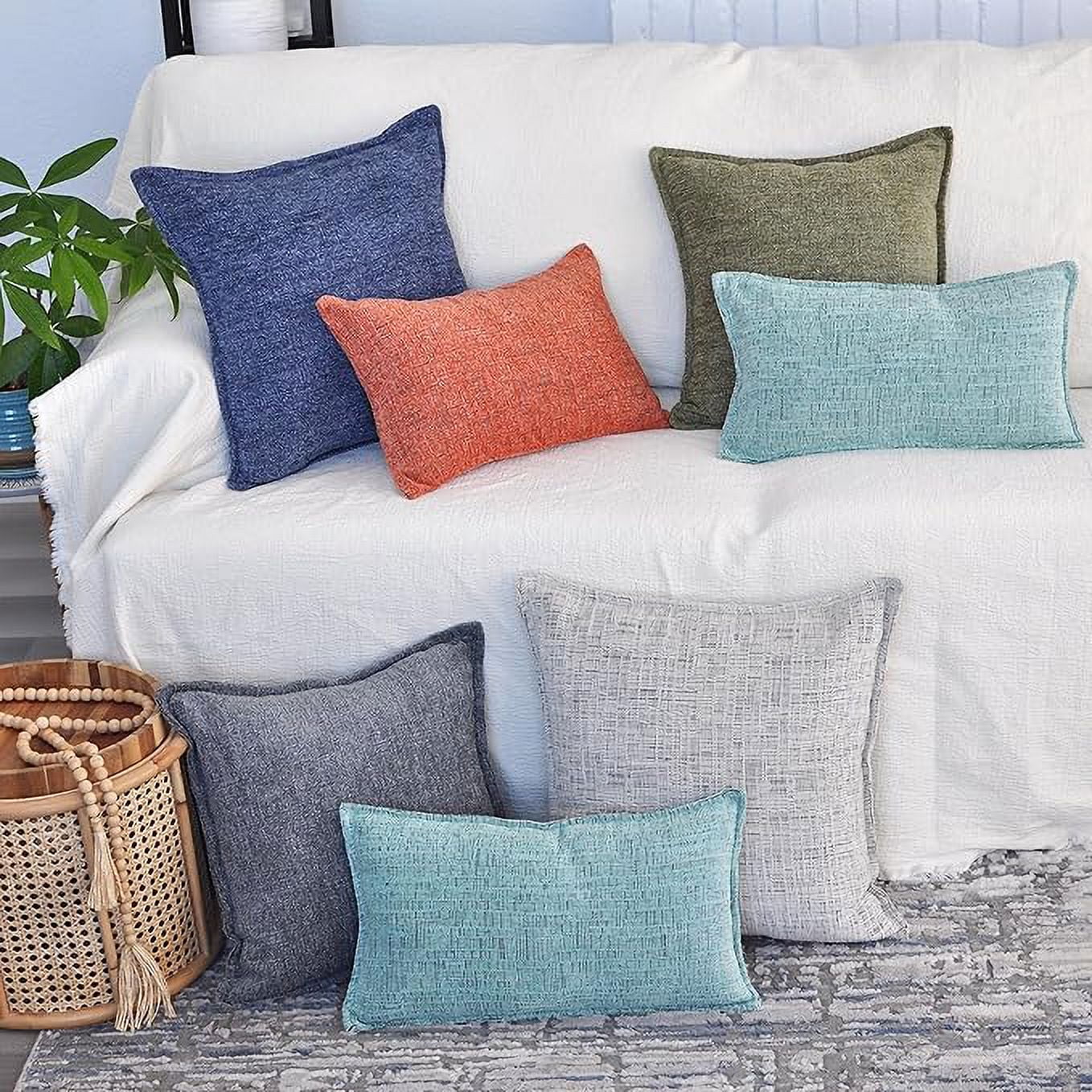 Textured Chenille Lumbar Pillow Covers Pack of 2 Navy Blue 12x20 inches , Solid Cushion Cases For Sofa Accent Chair Couch, Rectangular Small Pillowcases