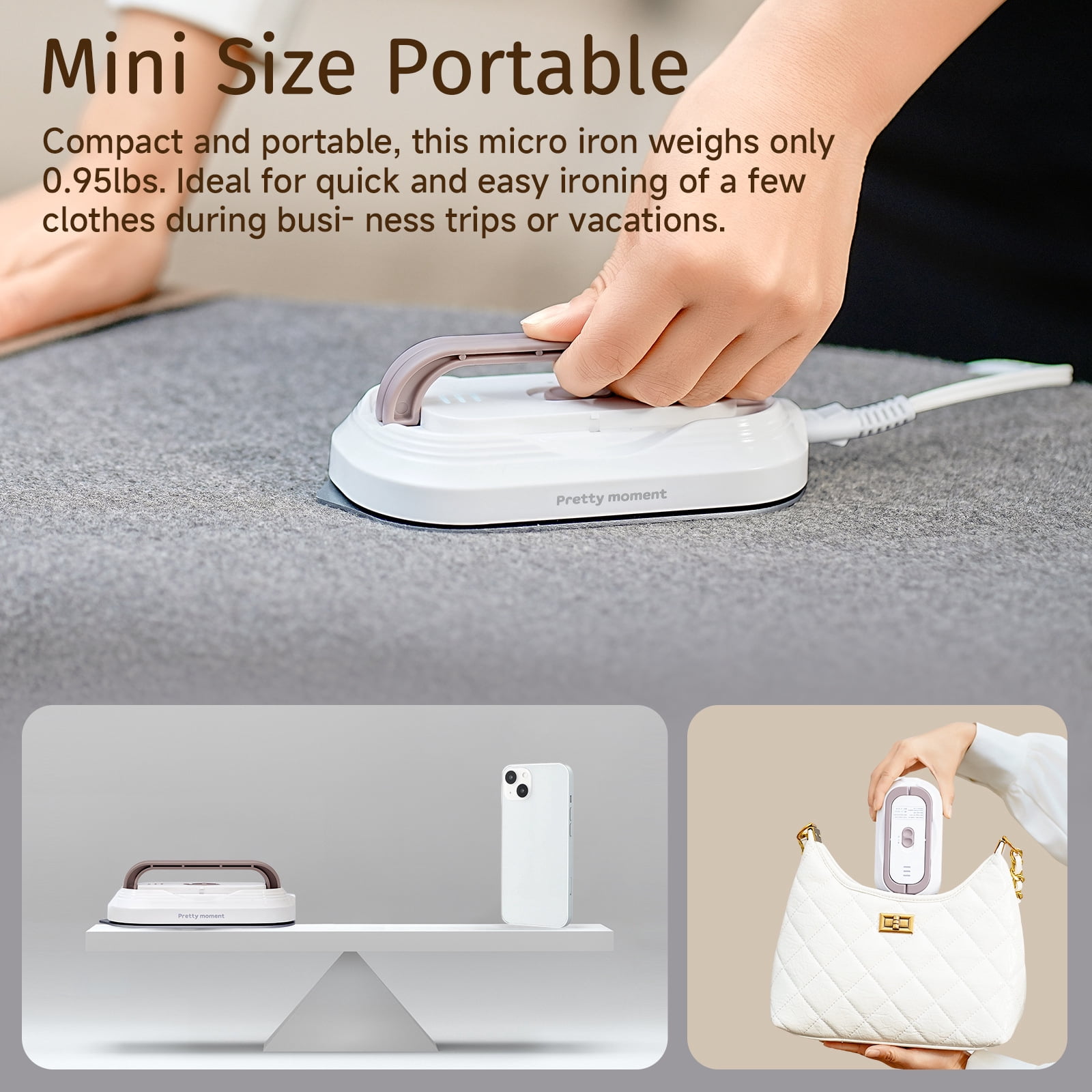 Travel Iron with Global Voltage, Mini Dry Iron for Clothes, 110-240V, Ceramic Non-Stick Soleplate, 0.8lbs Lightweight, 60s Heat Up