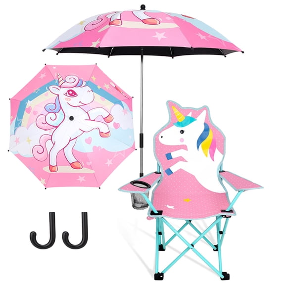 Hengguang Kids Camping Chair with Umbrella, Kids Beach Folding Camping Chair, Lightweight and Sturdy for Boys Girls with Cup Holder, Tailgate, Travel, Lawn- for Indoor & Outdoor