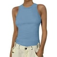 thumbnail image 2 of UoCefik Women Tank Tops Summer Sleeveless Basic Cami Top Shirt Slim Knit Ribbed Racerback Blouses Sky Blue XXL, 2 of 5