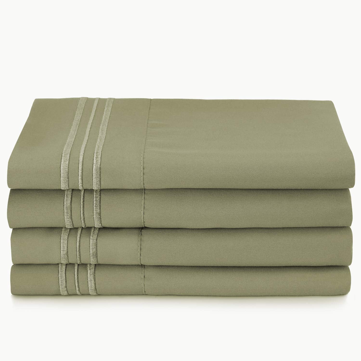 Clara Clark 6 Piece 1800 Microfiber Collection Bed Sheet Set, Deep Pockets Fitted Sheet, Flex-Top King, Sage Green