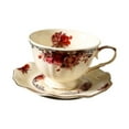 thumbnail image 2 of Juego de taza y platillo de para café de cerámica, con estampado floral único y versátil, 250 ml, para latte art, regalo de boda, 2 of 9