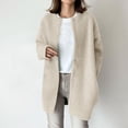 thumbnail image 5 of Ladies Sweater Cardigans Mid-length Long Sleeve Snap Button Down Soft Warm Knit Jacket Fall Winter Outerwear Coat (S, Beige), 5 of 6