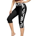thumbnail image 2 of Xdegoge Swim Capri for Women High Waisted Tummy Control Swimsuit Bottoms Tropical Hibiscus Leaf Print Side Patchwork Modest Swimming Leggings, 2 of 5
