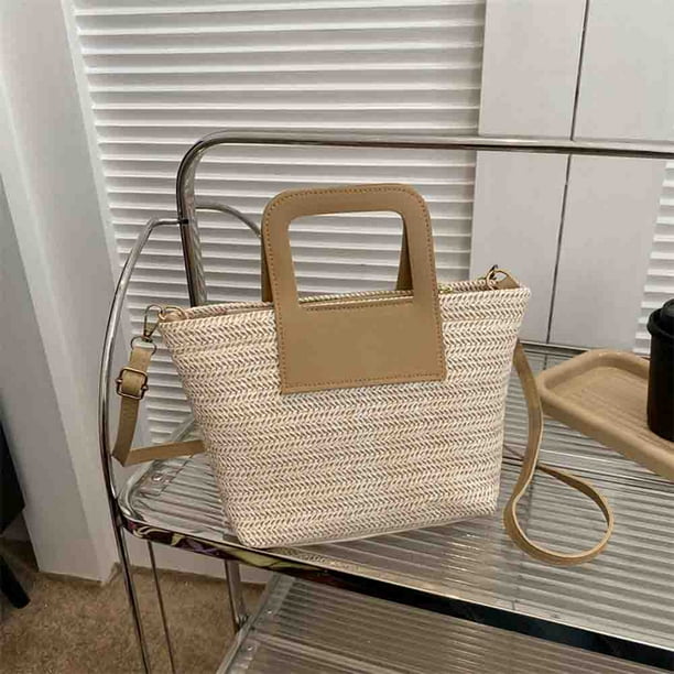 Bolsos tejidos a mano de verano Bolsos de mensajero tejidos casuales para fiestas navideñas (Beige)