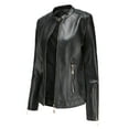 thumbnail image 2 of Defitshape Women's Slim Fit Moto Jacket Faux Leather Warm Spring Zip Up Vintage Motorcycle Jacket Black Medium, 2 of 4