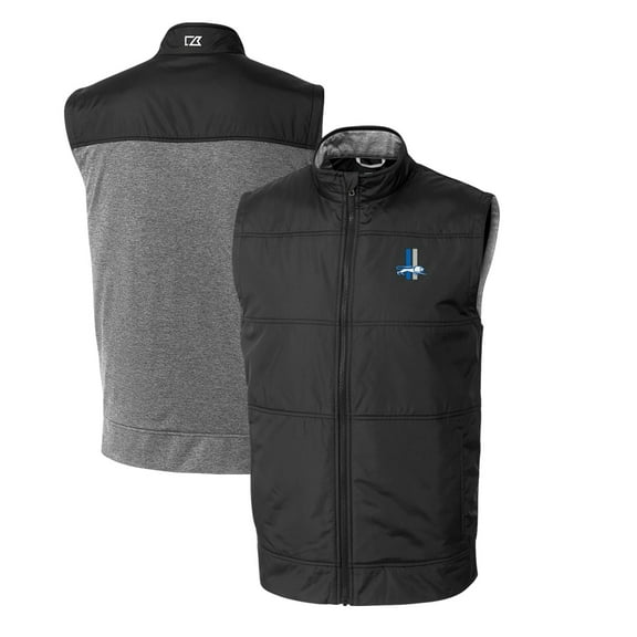 Men's Cutter & Buck Black Detroit Lions Throwback Logo Big & Tall Stealth Hybrid Quilted Windbreaker Full-Zip Vest