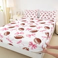 thumbnail image 3 of Homewish Girls Football Sport Twin Sheet Sets,Kawaii Bowtie Ribbon Twin Fitted Sheet,Pink Brown White Flat Sheet For Girl Kids,Luxury Bedroom Decor,3-Piece, 3 of 7