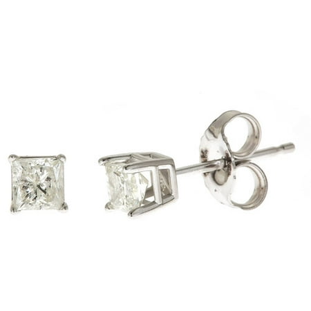 1 Carat T.W. Princess White Diamond 14kt White Gold Stud Earrings, IGL certified