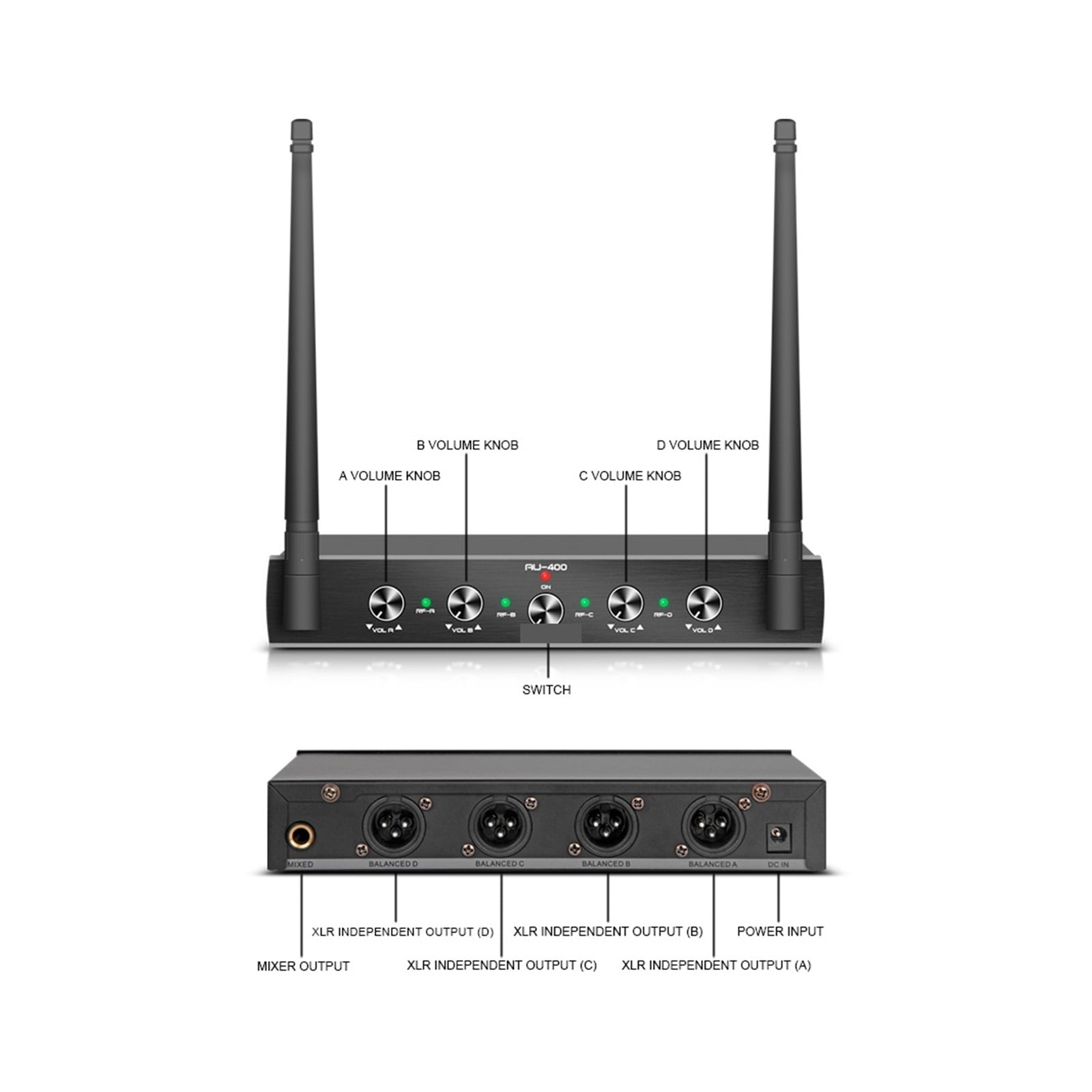 Audio AU400 UHF Pro 4channel Bodypack Lavalier & Headset Portable Wireless Microphone System For Karaoke Church Party ,Clear Sound