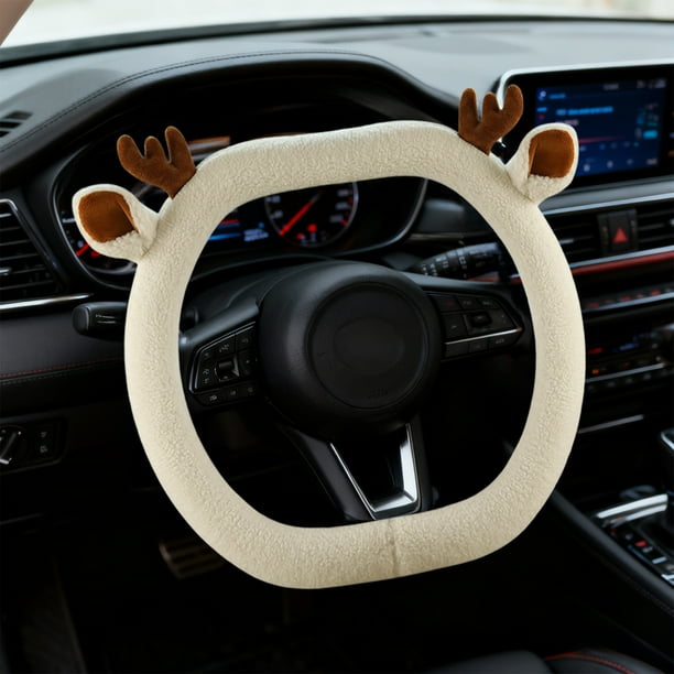 Funda Para Volante En Forma De D, De Forro Polar, Con Diseño De Oso De Peluche De Invierno, Accesorio Interior Para Mujer Con Funda De Agarre Cálida, Color Blanco, 35-38cm (1 Unidad) Rkxzt