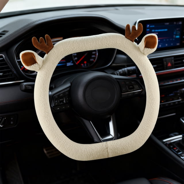 Funda de volante de felpa con diseño de oso de peluche de invierno | Accesorio interior con forma de D | Funda cálida y cómoda para mujer | Funda protectora para ruedas de 14-15 pulgadas