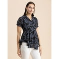 thumbnail image 2 of Moomaya Womens Flared Summer Top, Short Puff Sleeves Collared Tops Asymmetric Blouse, 2 of 9