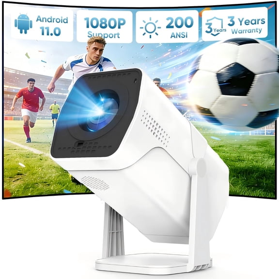 GCZ Smart Projector 4K 1080P Support, Portable Projector with WiFi and Bluetooth, Built-in Apps, 180° Rotatable Outdoor Movie Projector for Home Theater/Outdoor/Party