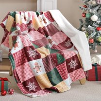 Christmas Throw Blanket 50x60 - Fluffy Sherpa Fleece Blanket for Couch & Bed, Cozy Soft Plaid Gingerbread Xmas Tree Blanket - Classic Checkered Snowflake Christmas Decor