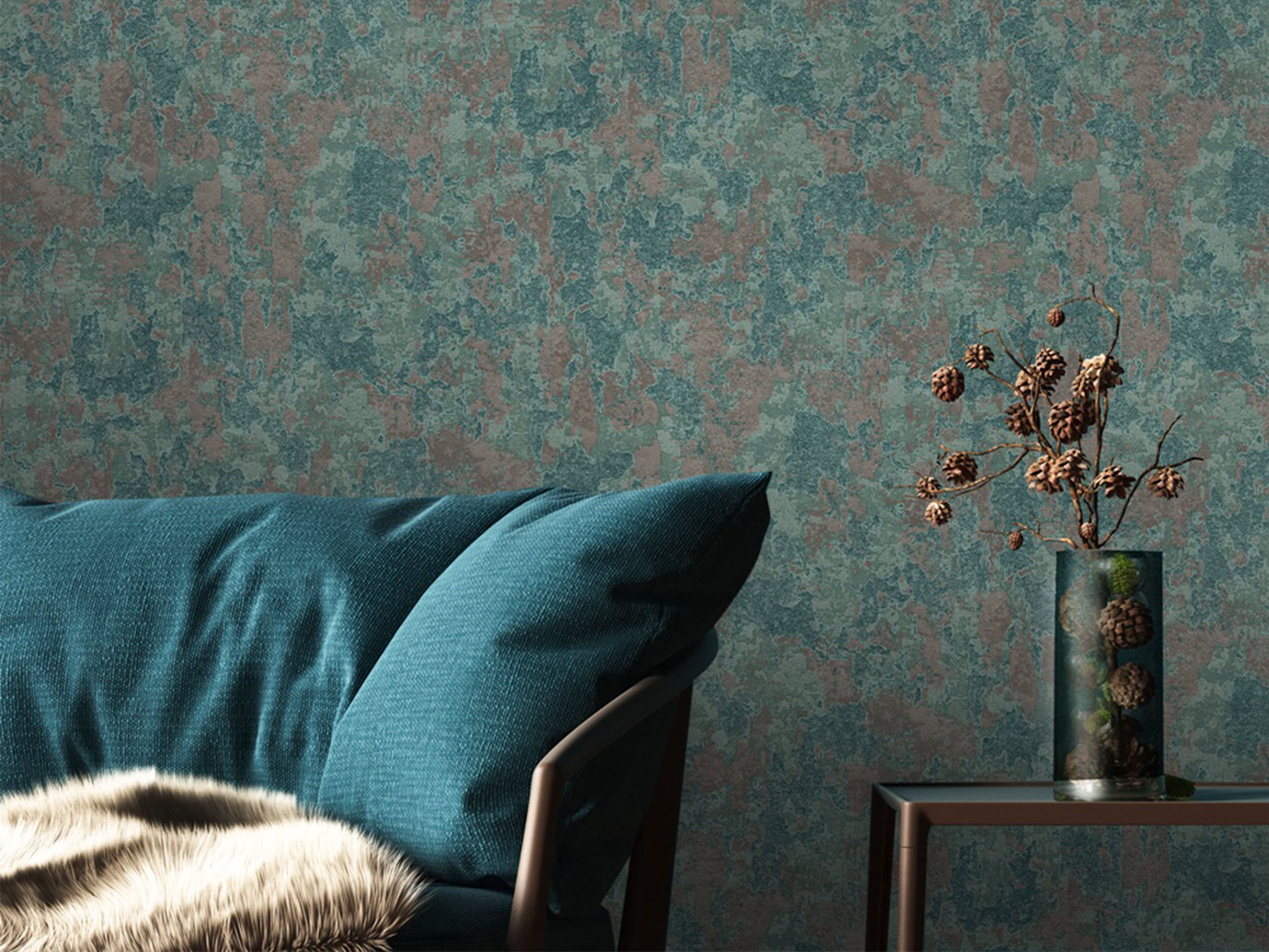 Textured Blue Embossed Wallpaper, Aesthetic Textured Wallcovering Roll, 41.7”W X 393”H 113.8 sq ft