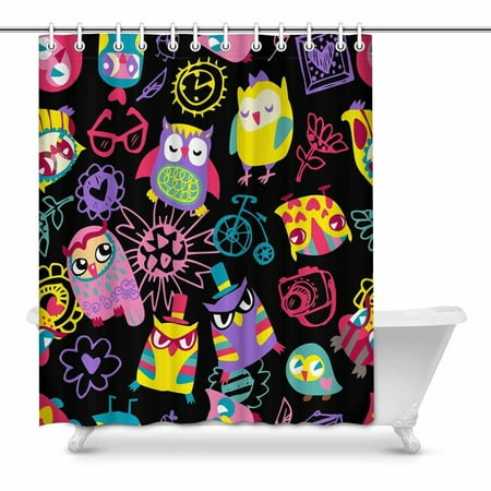 Pop Cute Colful Owls Bathroom Decor Shower Curtain Set 60x72 Inch