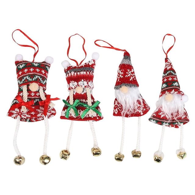 Golden Beige 4 Uds. Adorno colgante para árbol de Navidad, lindo gnomo sin rostro de felpa para muñeca con piernas largas colgantes, cascabel para niños y niñas, juguete de decora