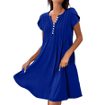 thumbnail image 1 of Vestido de Verano para Mujer, Corta, Cuello en V, Holgado, Informal, Plisado, Túnica Larga, para Playa, Azul, Talla M, 1 of 5