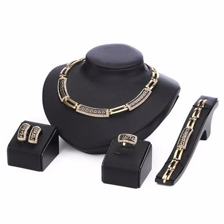 5PC Gold Plated Africa Style Black Jewelry Sets Necklace Earrings Bracelet Ring for Wedding Party Dance Show Gift