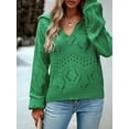 thumbnail image 5 of Cenuakty Women Loose Knit Sweater Hollow-Out Solid Color Long Sleeve Pullovers Fall Winter Turn-Down Collar Jumpers Streetwear, 5 of 8