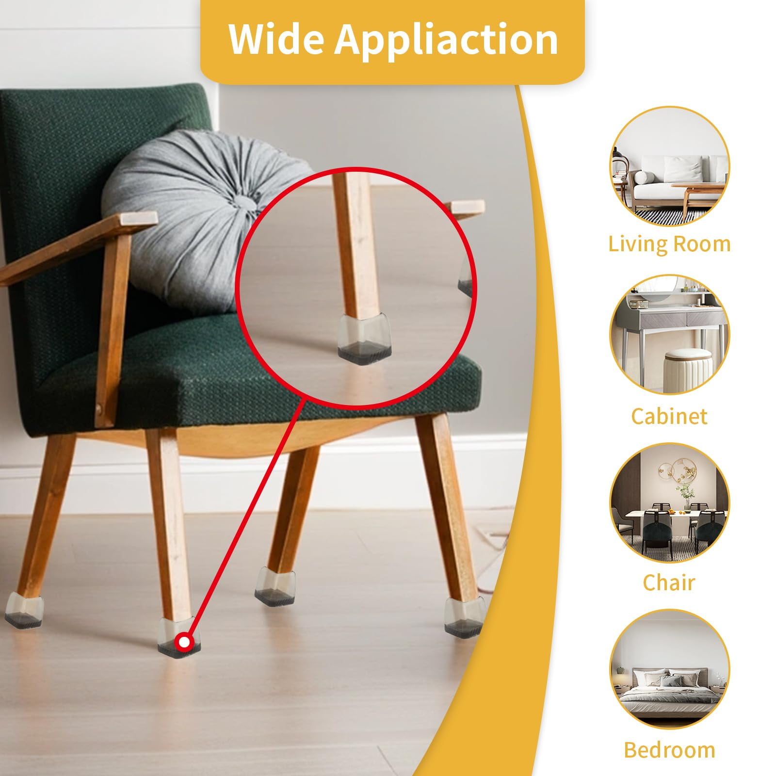 Flyshop 8PCS Durable Square Chair Leg Caps with Felt Pads Prevent Scratches Reduce Noise Protective Caps Felt Furniture Pads Floor Protectors, Light Grey, Large: 35 to 40mm