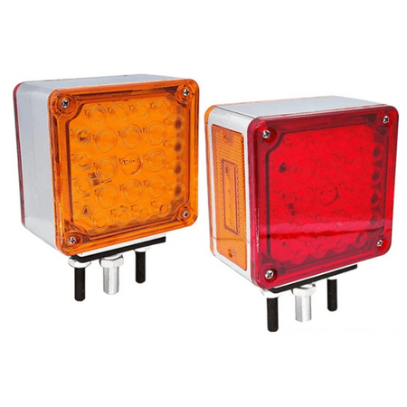 2 PCS Amber/Red Double-Face Pedestal Fender Light with Stud Mount, Square 52 LED Stop Turn Tail Signal Trailer Light for Semi Trucks Peterbilt Kenworth Freightliner Towing Dual-Face Orange Waterproof