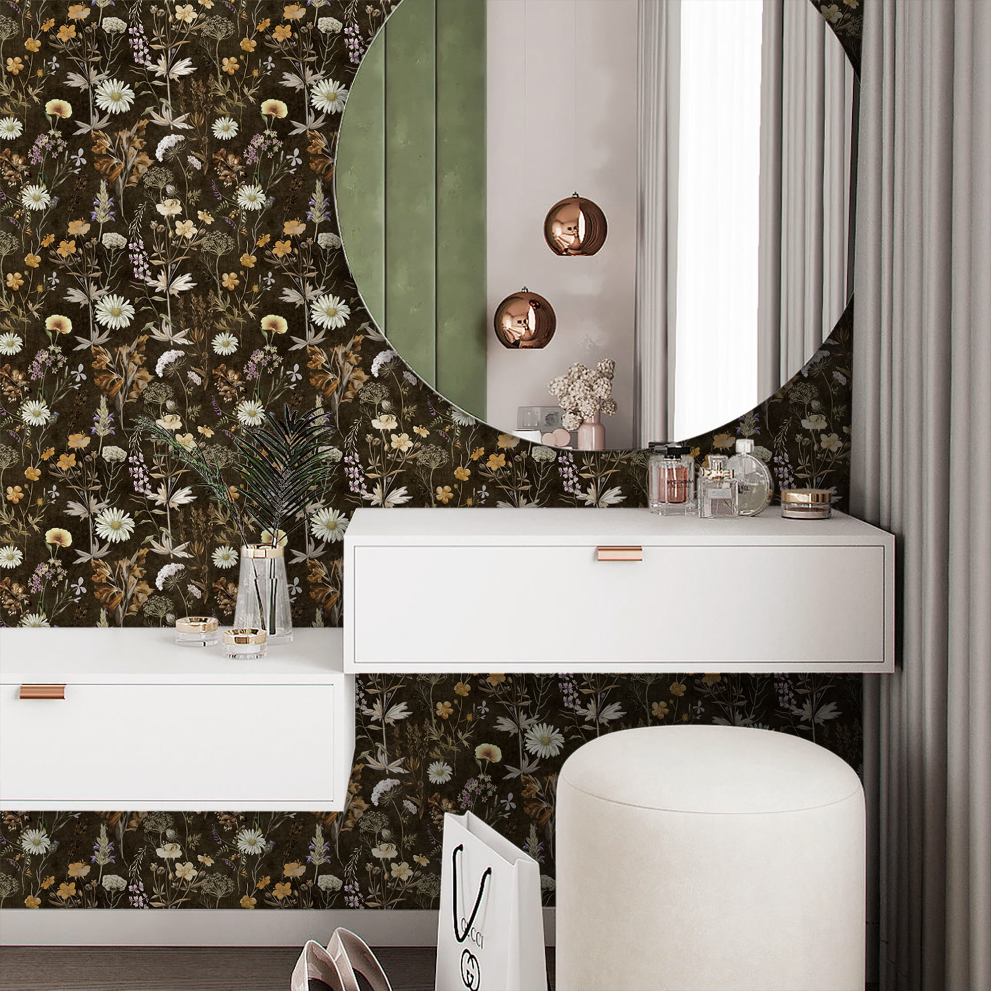 UMIGGEE Floral Boho Retro Peel and Stick Wallpaper 17.3-in x 393-in Multi-color Removable Wallpaper Self Adhesive Wallpaper for Cabinets Home Decoration Wall Covering Old Furniture Renovation