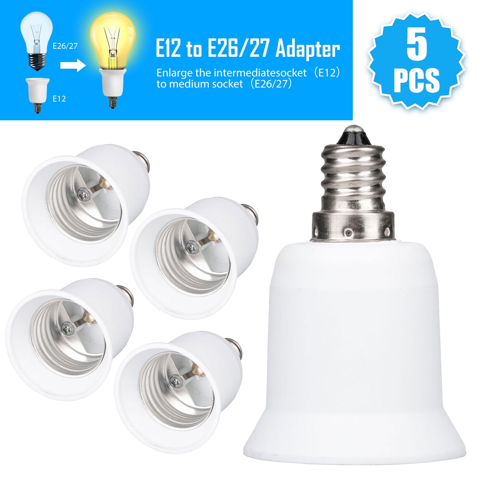 New 5pcs Set E12 to E27 Adapter Converts Chandelier LED Bulb Lamp Light Socket 
