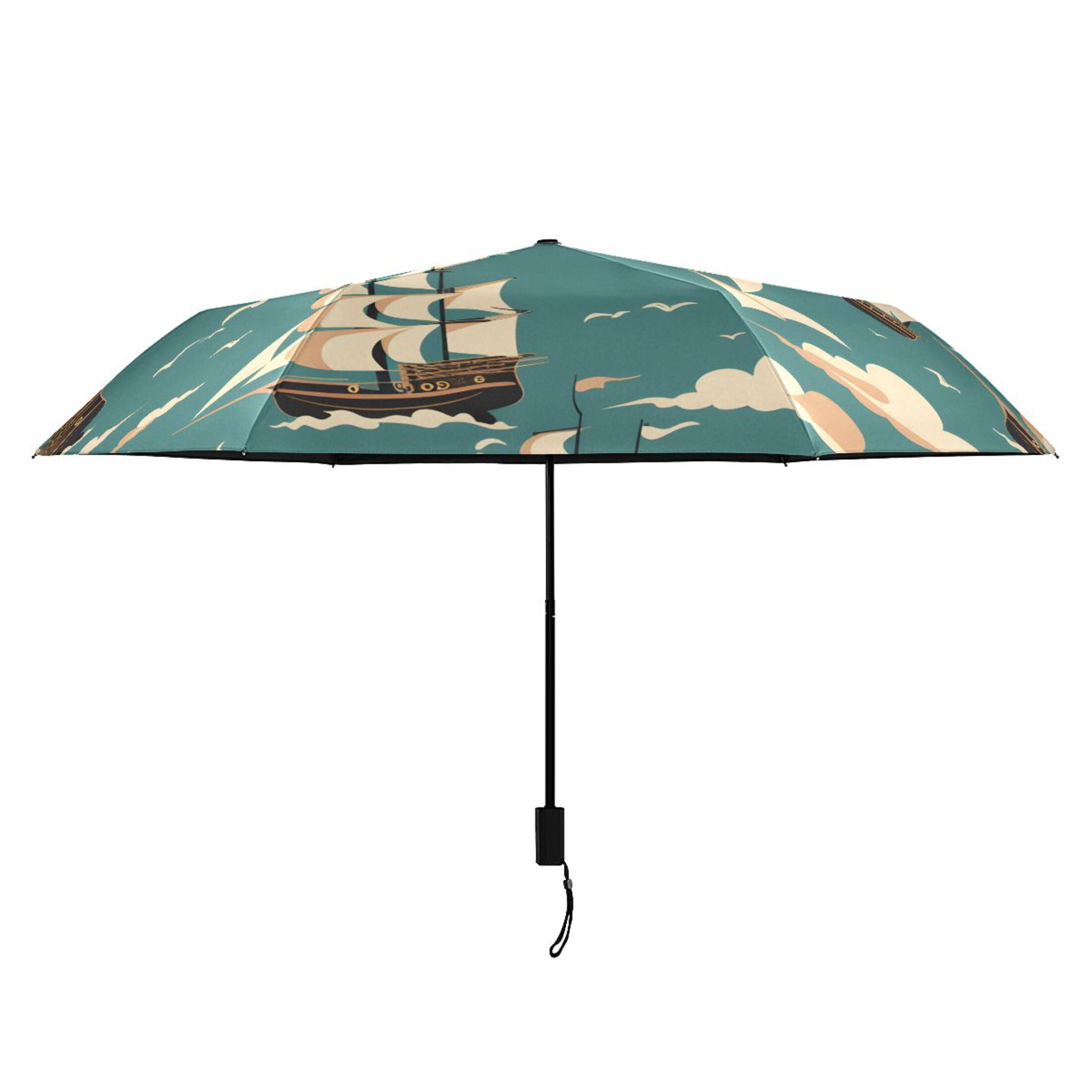 ALAZA Sailboat Seagulls UPF 50+ Compact Folding Umbrella for Rain Travel Umbrella Packable