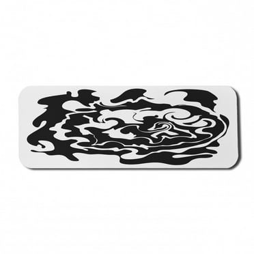 Abstract Computer Mouse Pad, Monochrome Ebru Technique Inspired Quirky Forms and Stains Illustration, Rectangle Non-Slip Rubber Mousepad Large, 31" x 12", Charcoal Grey White, by Ambesonne