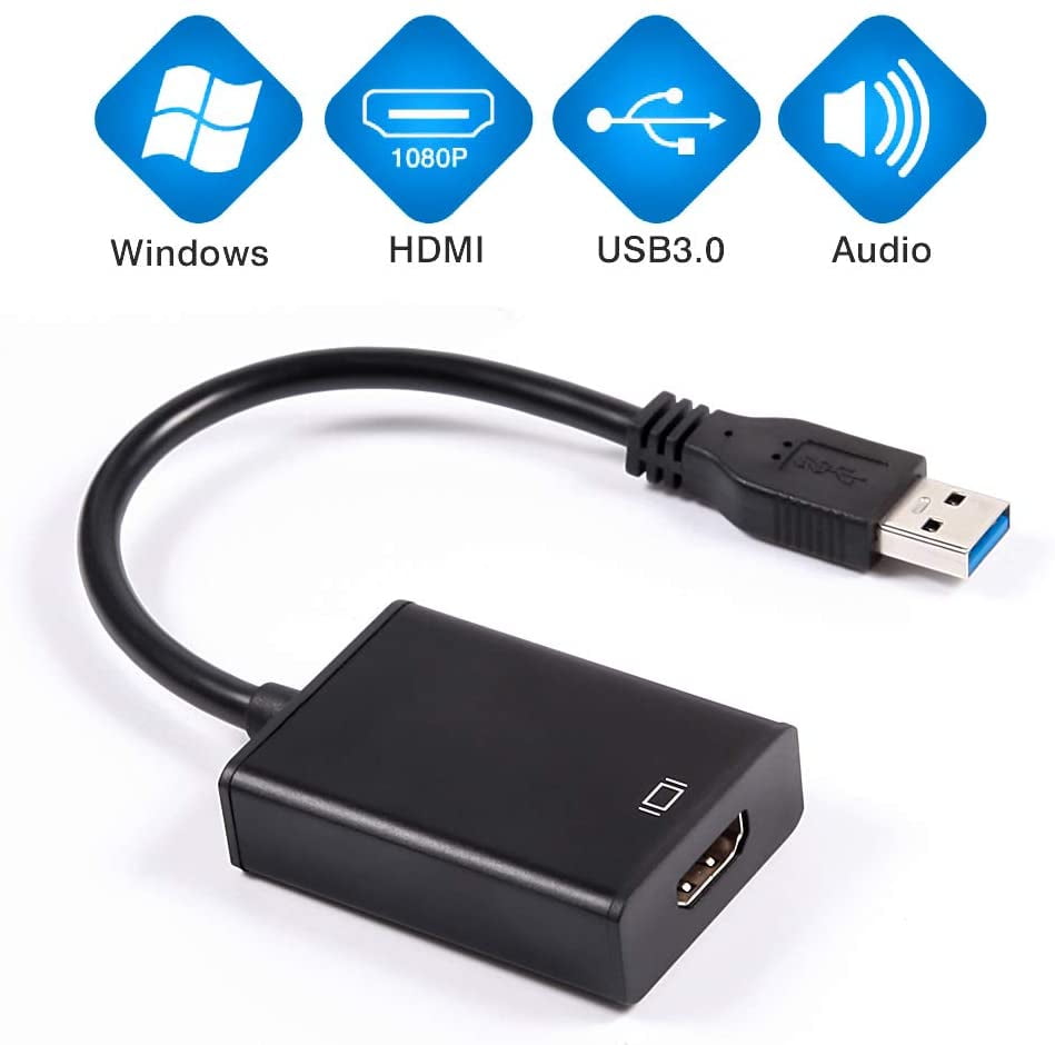 Not Mac, Linux, Vista, Chrome, Firestick Black USB 3.0 to HDMI Adapter Cable for Multiple Monitors HD 1080P Video Audio Converter USB to HDMI Adapter Support Windows XP/10/8.1/8/7 