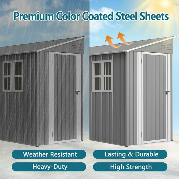 LZBEITEM 4 x 10 ft Outdoor Metal Storage Lean to Shed with Two