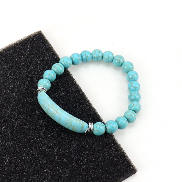 Nvzi Pulsera de cuentas hecha a mano, adecuada, pulsera de bolas de piedra natural, pulsera de cristal natural con cordón elástico (azul)