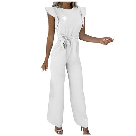 

Ziloco Jumpsuit Pajama Pants For Women Womens Fashion Summer Solid Casual Ruffle Short Sleeve Suspender Jumpsuit pants1505