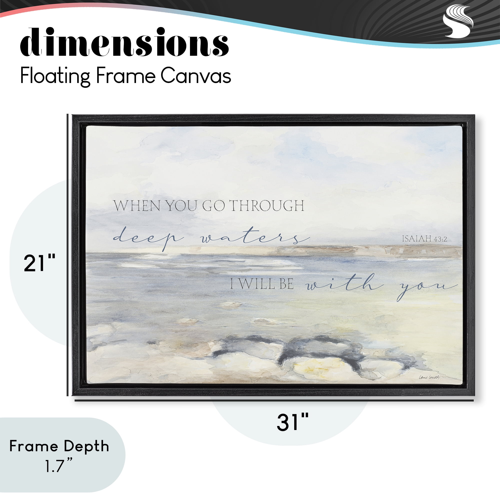 Stupell Industries Deep Waters Isaiah 43:2 Black Framed Floater Canvas Wall Art, design by Lanie Loreth