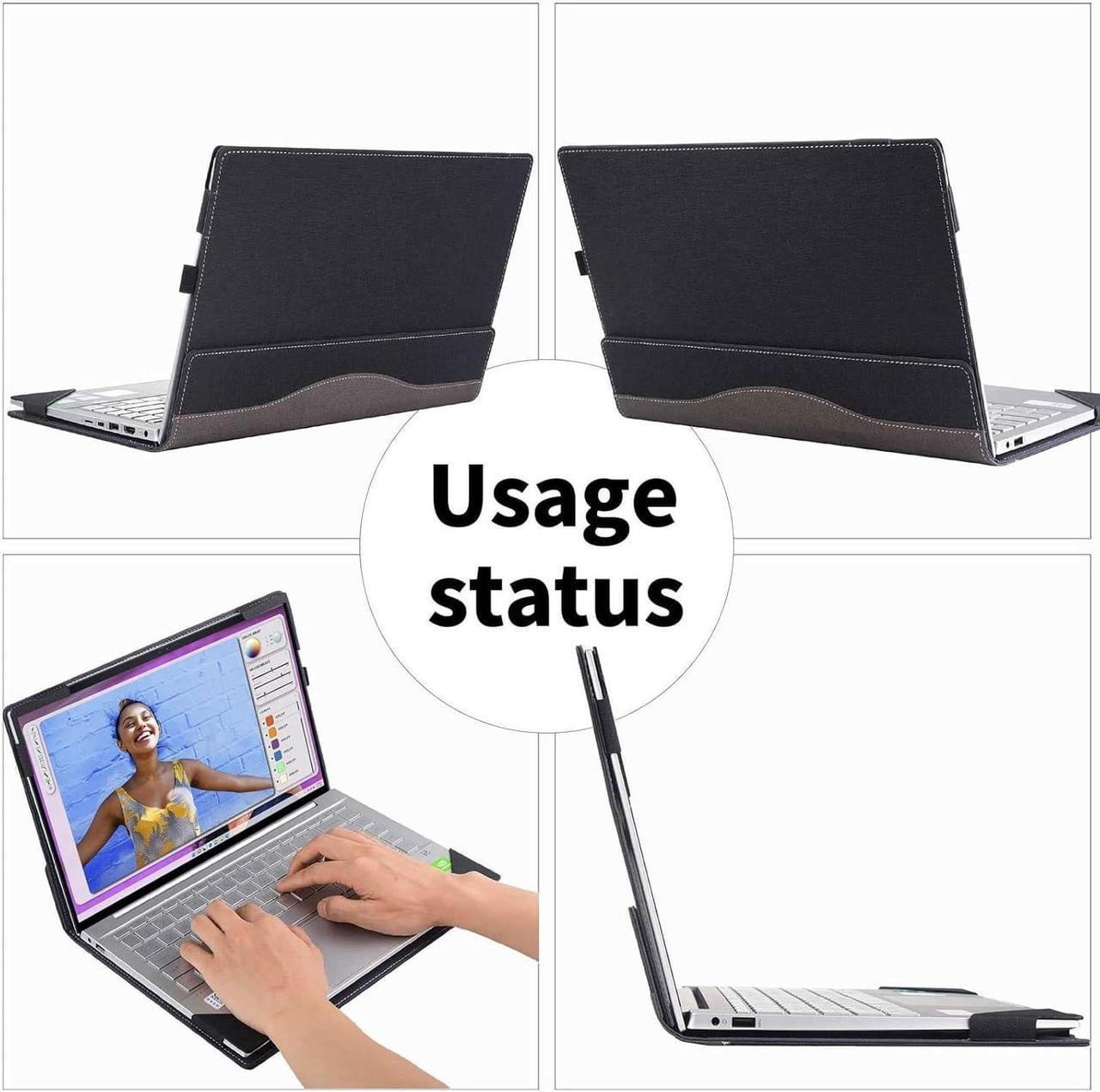Laptop Case for 15 inch Microsoft Surface Laptop 7 Windows PC with ARM CPU and AI-Powered Copilot+, PU Leather Folio Stand Laptop Protective Cover