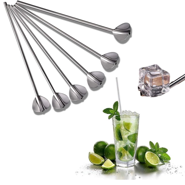 Cuchara de paja de acero inoxidable de 8 piezas, cuchara de paja de acero inoxidable reutilizable, cuchara de metal para pajitas, segura y no tóxica, para cócteles, jugo, café, cubitos de