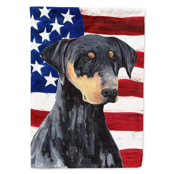 Carolines Treasures SC9030GF USA American Flag with Doberman Flag, Small, Multicolor