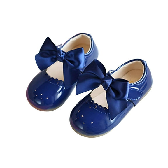 Zwiiyzr Toddler Girls Shoes 18 Months-9 Years Sandals Flats Dress Shoes Baby Cute Trendy Bow Hollow Out Non-Slip Small Leather Princess Shoes Dark Blue