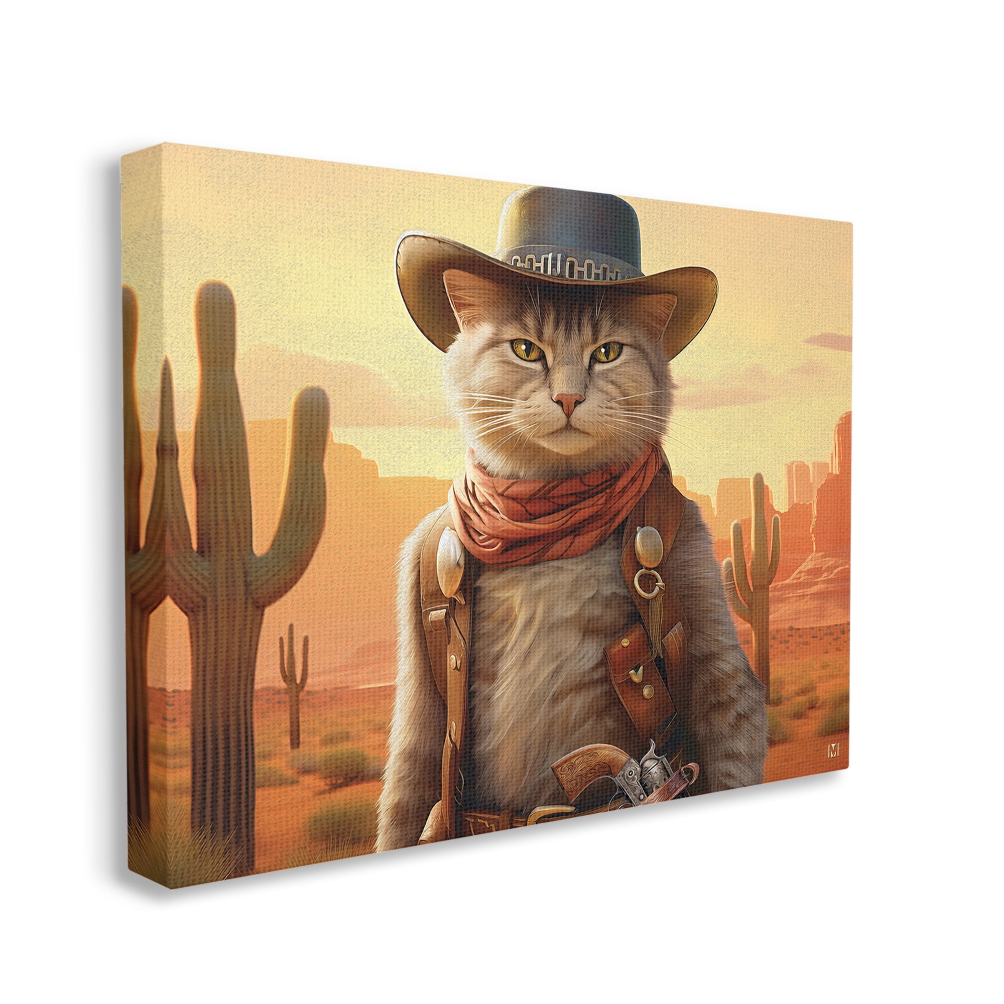 Stupell Industries Cowboy Sheriff Cat Animals & Insects Painting Gallery Wrapped Canvas Art Print Wall Art, 48 x 36