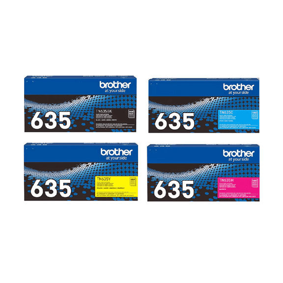 Brother TN635 Standard Yield Black/Cyan/Yellow/Magenta Toner Cartridge Set - 4pk - TN635BK, TN635C, TN635Y, TN635M
