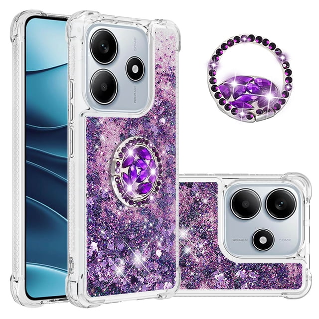 GANGXUN Funda Glitter Líquida para Xiaomi Redmi Note 14 4G con Anillo Brillante, TPU Antichoques y Esquinas Reforzadas, Soporte