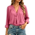 thumbnail image 5 of Bovxnpu Women Long Sleeve Button Down Shirts Cotton Linen Dressy Casual Blouses Women's Fall Cotton Linen V Neck Long Sleeve Vintage Casual Shirt Tops, 5 of 6
