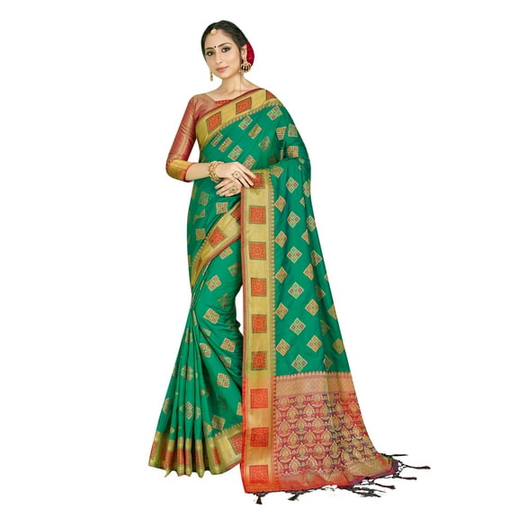 Elina fashion Sarees for Women Indian Wedding Ethnic Banarasi Art Silk Woven Work Saree, Sari with Unstitched Blouse