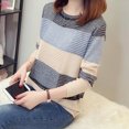 thumbnail image 2 of Jersey de punto a rayas con retazos de Rimocy para mujer, suéter informal de cuello redondo para otoño e invierno, jersey básico de manga larga que combina con todo para mujer, 2 of 5